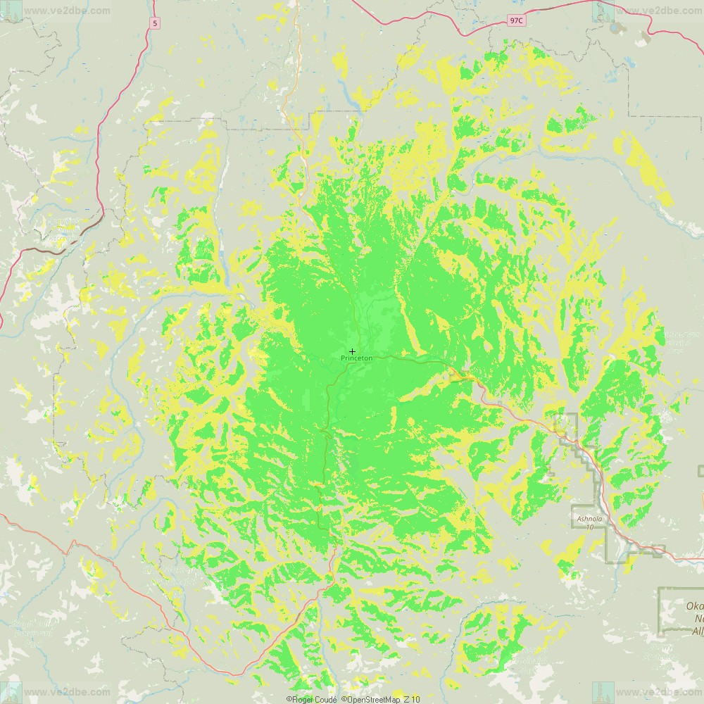 Coverage Map for VE7AT repeater.